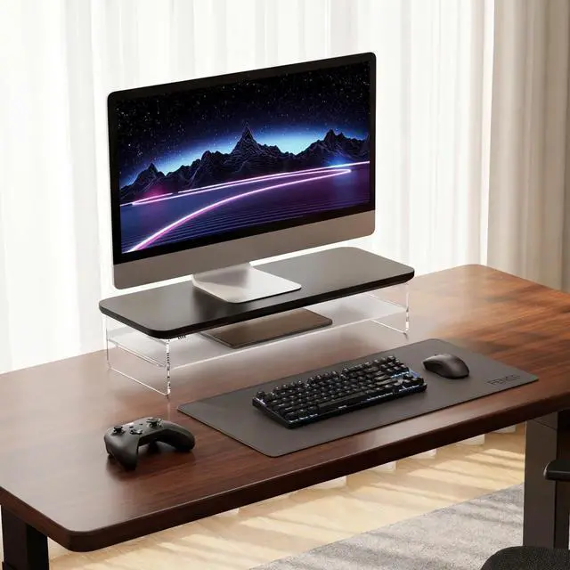 Alt view image 2 of 5 - Fenge Acrylic Monitor Stand Riser, 23.6 Inches Monitor Stand with Metal Storage, 2 Tier Acrylic Computer Riser for Desk, Clear Laptop Stand for PC, Laptop, Printer, TV