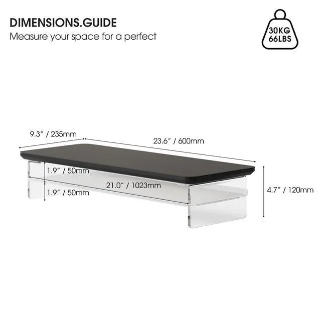 Alt view image 4 of 5 - Fenge Acrylic Monitor Stand Riser, 23.6 Inches Monitor Stand with Metal Storage, 2 Tier Acrylic Computer Riser for Desk, Clear Laptop Stand for PC, Laptop, Printer, TV