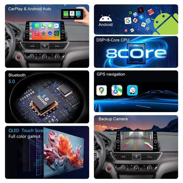 Alt view image 4 of 5 - 4G LTE QLED Radio for Honda Accord 10th Gen 2018-2022 Upgrade,8-Core CPU Touch Screen Stereo,Wireless CarPlay & Android Auto,Support OEM SWC and Camera
