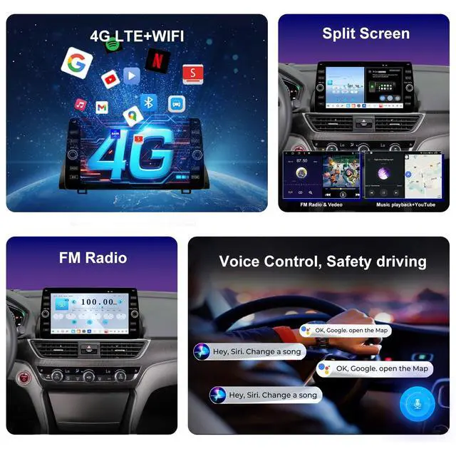 Alt view image 3 of 5 - 4G LTE QLED Radio for Honda Accord 10th Gen 2018-2022 Upgrade,8-Core CPU Touch Screen Stereo,Wireless CarPlay & Android Auto,Support OEM SWC and Camera
