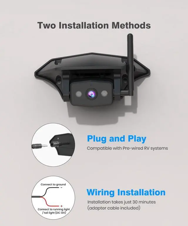 Alt view image 2 of 5 - AUTO-VOX 8.2'' RV Backup Camera Wireless: Compatible with Pre-Wired RV, 1080P HD Monitor with CarPlay, Voice Control, IR Night Vision, DVR Recording Back Up Camera for Camper, Trailer, Motorhom