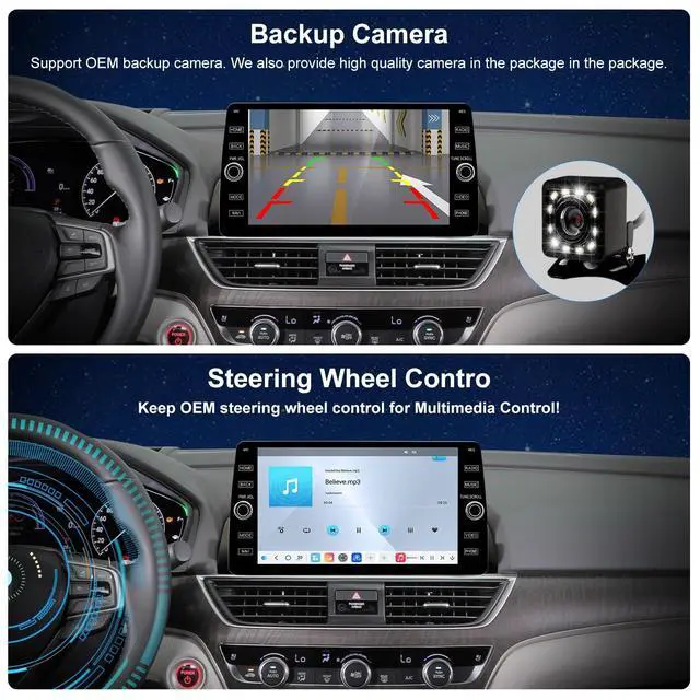 Alt view image 5 of 5 - 4G LTE QLED Radio for Honda Accord 10th Gen 2018-2022 Upgrade,8-Core CPU Touch Screen Stereo,Wireless CarPlay & Android Auto,Support OEM SWC and Camera
