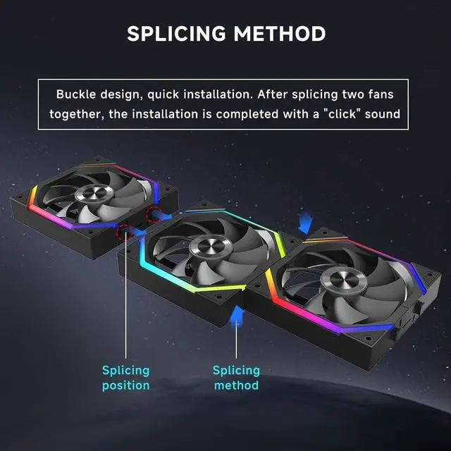 Alt view image 5 of 5 - Jungle Leopard Galaxy 120mm PC Case Fan, ARGB and PWM Cooling Fans PC, Axle Core Double Ring CD Pattern Module Computer Fans, Daisy-Chain 5V RGB Fan (White 3 Pack)