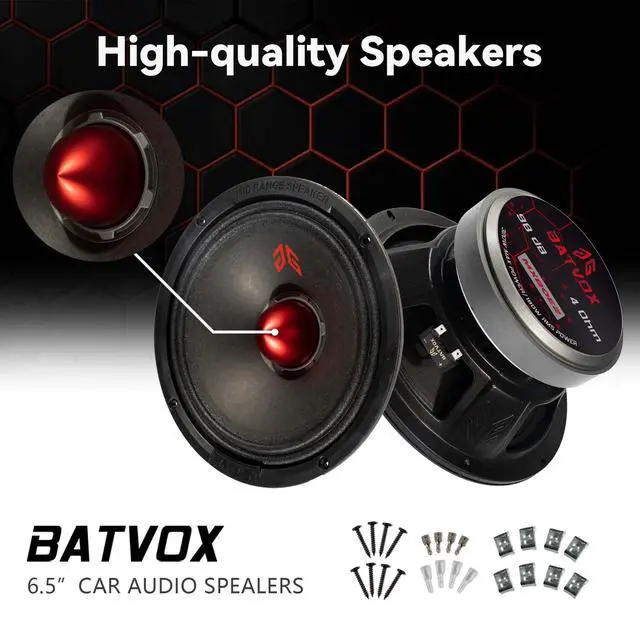 Alt view image 2 of 5 - GRTSKY MX80E2 Loudspeaker 8 Inch Midrange 640 Watts 4 Ohms Red Bullet, Premium Quality Audio Door Speakers for Car or Truck Stereo Sound System, Black (2 Speakers)