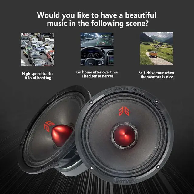 Alt view image 5 of 5 - GRTSKY MX80E2 Loudspeaker 8 Inch Midrange 640 Watts 4 Ohms Red Bullet, Premium Quality Audio Door Speakers for Car or Truck Stereo Sound System, Black (2 Speakers)