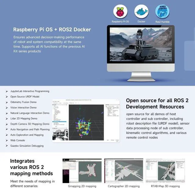 Alt view image 5 of 5 - UGV Rover ROS 2 Open-Source 6 Wheels 4WD AI Robot Acce Kit Compatible with Raspberry Pi 4 5 (NOT Included), Dual Controllers, Computer Vision, All-Metal Body @XYGStudy (UGV Rover PT PI5 ROS2 Kit Acce)