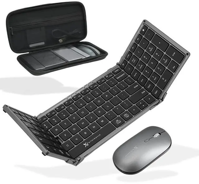 Main image of X9 Performance Foldable Keyboard and Mouse Wireless - (BT + 2.4Ghz) - Carrying Case, Phone Stand, Full Sized 106 Keys - Portable Travel Keyboard and Mouse Set for Laptop and Desktop - Space Gra