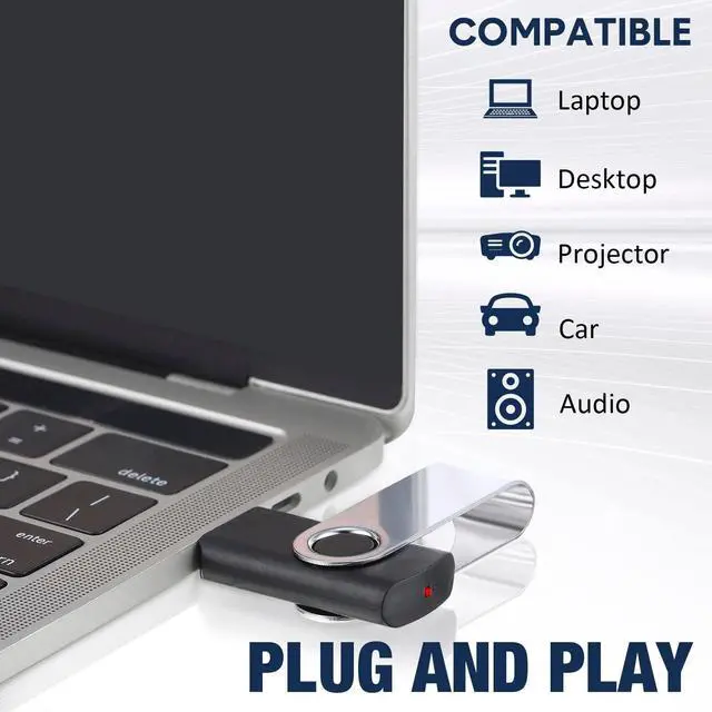 Alt view image 2 of 5 - 5 Pack 128GB USB Flash Drive with Type C Adapter and Storage Box USB 2.0 High Speed Metal Pen Drive 360 Rotatable Storage Memory Stick for Phone/Pad/PC/Laptop/Android - Black(5-Pack 128GB)