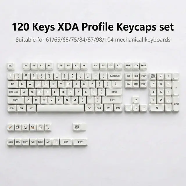 Alt view image 3 of 5 - Thyrnovyn 120 Keys PBT Dye Sublimation Keycaps, White Minimalist Milk Style Keycap Set, XDA Profile Custom Keycaps for Mechanical Keyboard 60% 65% 75% 100% Cherry MX Switches