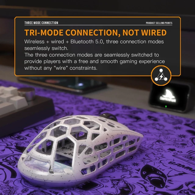 Alt view image 4 of 5 - Darmoshark M2PRO Carbon Fiber Wireless Gaming Mouse,Tri-Mode 8K/USB-C/Bluetooth Mouse Up to 30000DPI,PAW3950 Optical Sensor Lightweight 40g,5 programmable Button,Computer Mouse for Laptop,PC,Ma
