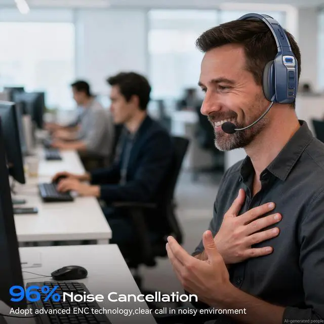 Alt view image 2 of 5 - LEVN Bluetooth Headset with Microphone, Trucker Bluetooth Headset with AI Noise Cancelling & Mute Button, Wireless On-Ear Headphones 60 Hrs Working Time, for Trucker Home Office Remote Work Zoo
