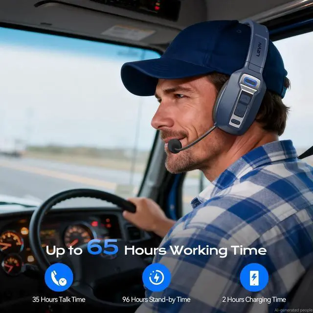Alt view image 3 of 5 - LEVN Bluetooth Headset with Microphone, Trucker Bluetooth Headset with AI Noise Cancelling & Mute Button, Wireless On-Ear Headphones 60 Hrs Working Time, for Trucker Home Office Remote Work Zoo
