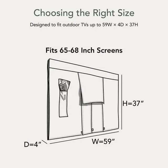 Alt view image 3 of 5 - Covermates Outdoor Full TV Cover Water-Resistant All-Weather Protection for Mounted & Freestanding TVs, 12-Gauge Vinyl with Remote Pocket & Secure Touch Fastener Closure, 65-68 Inches, Black