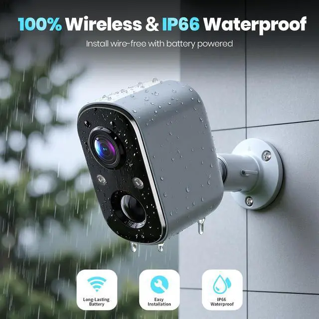 Alt view image 4 of 5 - Techage Security Cameras Wireless Outdoor, 2K Battery Powered WiFi Cameras for Home Security with AI Motion Detection, Color Night Vision, 2-Way Talk, IP66 Waterproof, Cloud/SD Storage 4 Pack
