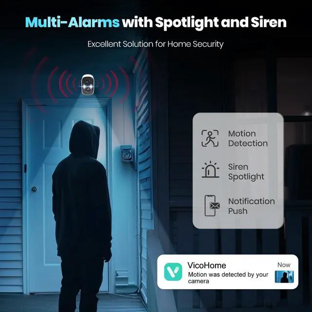 Alt view image 5 of 5 - Techage Security Cameras Wireless Outdoor, 2K Battery Powered WiFi Cameras for Home Security with AI Motion Detection, Color Night Vision, 2-Way Talk, IP66 Waterproof, Cloud/SD Storage 4 Pack
