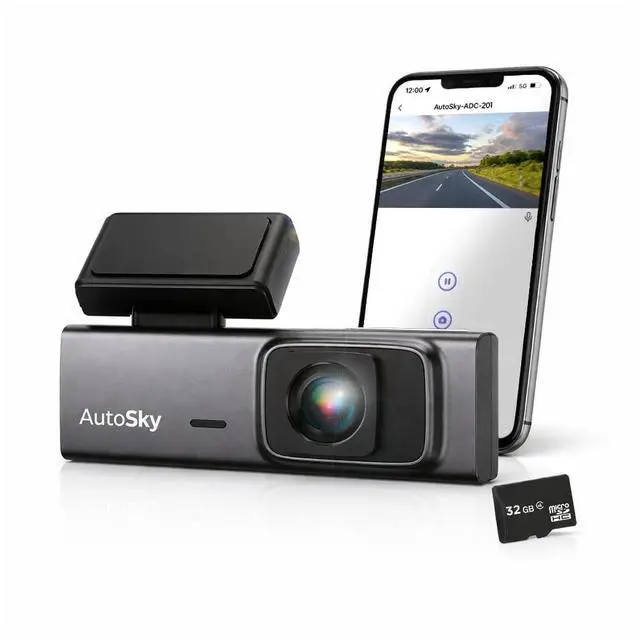 Main image of AUTOSKY 2K Dash Cam Front, WiFi Car Camera, Wide 140 View, G-Sensor, Loop Recording, Time Lapse, 32GB Card Included