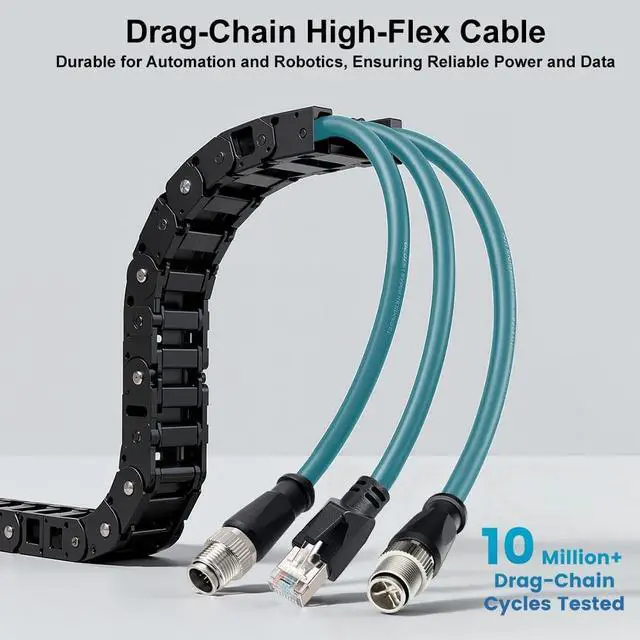 Alt view image 3 of 5 - Alvin's Cables M12 X-Code 8 Pin Male to RJ45 Ethernet Cable for Cognex Keyence Camera, High-Flex Cat6a Cable for Industrial Automation, Fieldbus Module, Robotics,30M/98.4ft Green