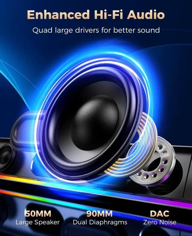 Alt view image 2 of 5 - Kunodi Computer Speakers for Desktop PC, HiFi Stereo PC Speakers with Volume Knob, Colorful Lights, Plug & Play Wired USB/USB-C Powered for Desktop, Computer, Laptop