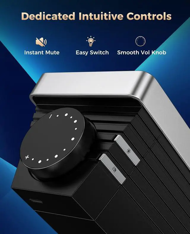 Alt view image 3 of 5 - Kunodi Computer Speakers for Desktop PC, HiFi Stereo PC Speakers with Volume Knob, Colorful Lights, Plug & Play Wired USB/USB-C Powered for Desktop, Computer, Laptop