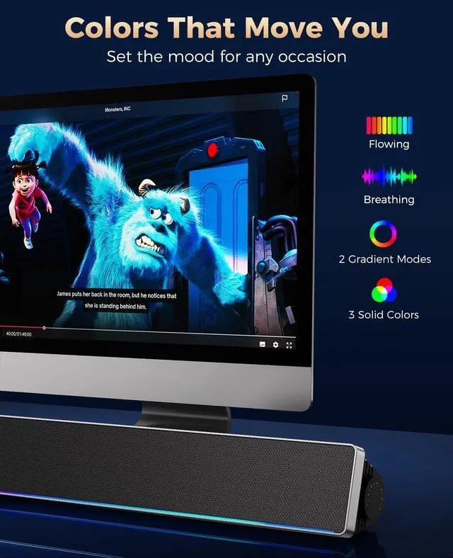 Alt view image 5 of 5 - Kunodi Computer Speakers for Desktop PC, HiFi Stereo PC Speakers with Volume Knob, Colorful Lights, Plug & Play Wired USB/USB-C Powered for Desktop, Computer, Laptop