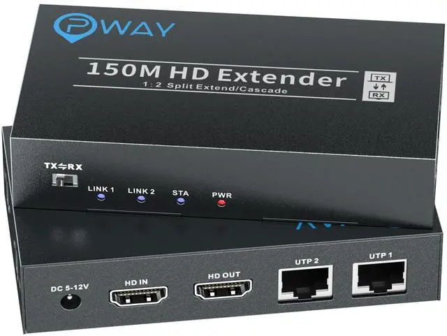 Main image of PWAY 500ft HDMI Extender, Cascade Splitter Mirror Multiple Videos, Remotely 1080P HDMI Over Ethernet Cat5e Cat6, Support Loopout, Daisy Chain, PW-DT267