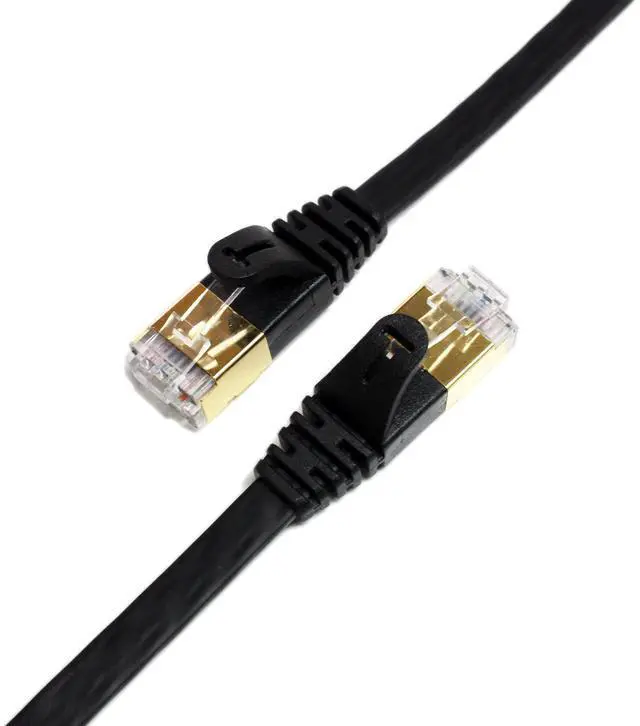 Main image of Tera Grand - 75FT - CAT7 10 Gigabit Ethernet Ultra Flat Patch Cable for Modem Router LAN Network, Gold Plated Shielded RJ45 Connectors, Faster Than CAT6a CAT6 CAT5e, Black