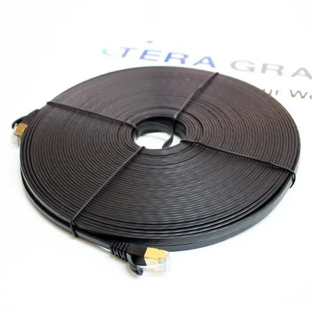 Alt view image 2 of 5 - Tera Grand - 75FT - CAT7 10 Gigabit Ethernet Ultra Flat Patch Cable for Modem Router LAN Network, Gold Plated Shielded RJ45 Connectors, Faster Than CAT6a CAT6 CAT5e, Black