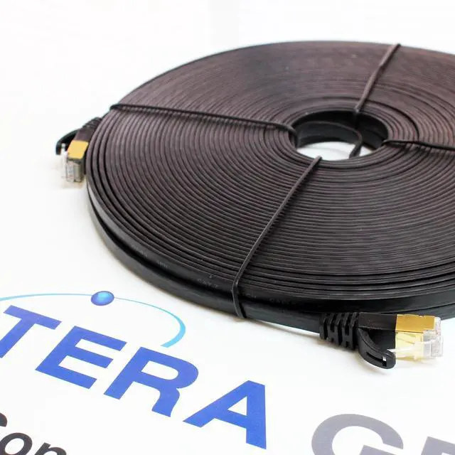 Alt view image 3 of 5 - Tera Grand - 75FT - CAT7 10 Gigabit Ethernet Ultra Flat Patch Cable for Modem Router LAN Network, Gold Plated Shielded RJ45 Connectors, Faster Than CAT6a CAT6 CAT5e, Black