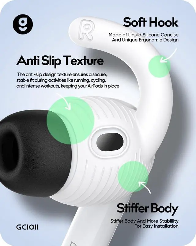 Alt view image 3 of 5 - Memory Foam Ear Tips & Ear Hooks for AirPods Pro 3 (2025),Anti-Slip Sport Ear Tips Accessories Compatible with Apple AirPods Pro 3rd Generation (S/M/L Black Buds, 2 Pairs White Hoo