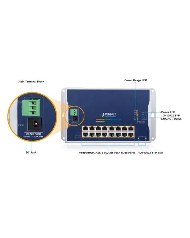 Alt view image 2 of 4 - Planet WGS-4215-8HP2S Flat Wall Mount L2 Managed 8-Port 802.3bt PoE++ Switch, 95W per Port, 360W Total PoE Budget, VLAN, QoS, ERPS Ring, MQTT, Industrial Design for Compact Harsh Environment