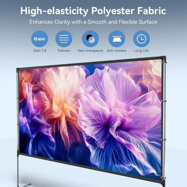 Alt view image 3 of 5 - BladeCine 120-Inch Projector Screen with Stand, Portable 16:9 4K HD Wrinkle-Free Movie Screen, Lightweight Indoor Outdoor Projection Screen with Carry Bag for Backyard Movie Night