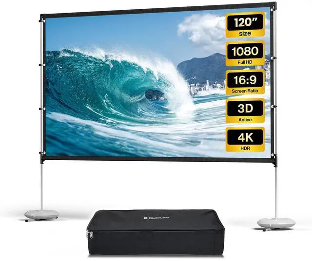 Main image of BladeCine 120-Inch Projector Screen with Stand, Portable 16:9 4K HD Wrinkle-Free Movie Screen, Lightweight Indoor Outdoor Projection Screen with Carry Bag for Backyard Movie Night