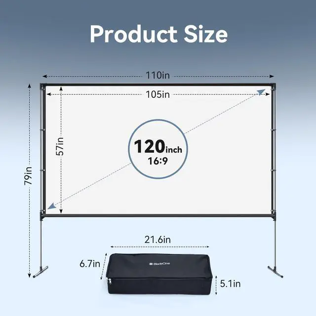 Alt view image 5 of 5 - BladeCine 120-Inch Projector Screen with Stand, Portable 16:9 4K HD Wrinkle-Free Movie Screen, Lightweight Indoor Outdoor Projection Screen with Carry Bag for Backyard Movie Night