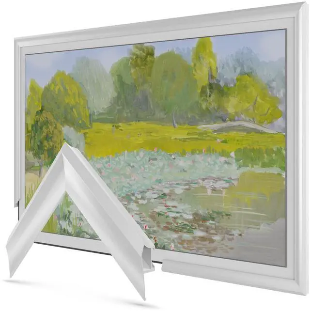 Main image of Pure White Prismatic 32" Alloy Deco TV Frame - Compatible ONLY with Samsung The Frame TVs (Fits 2021-2026, LS03A, LS03B, LS03C, LS03D, LS03FA)