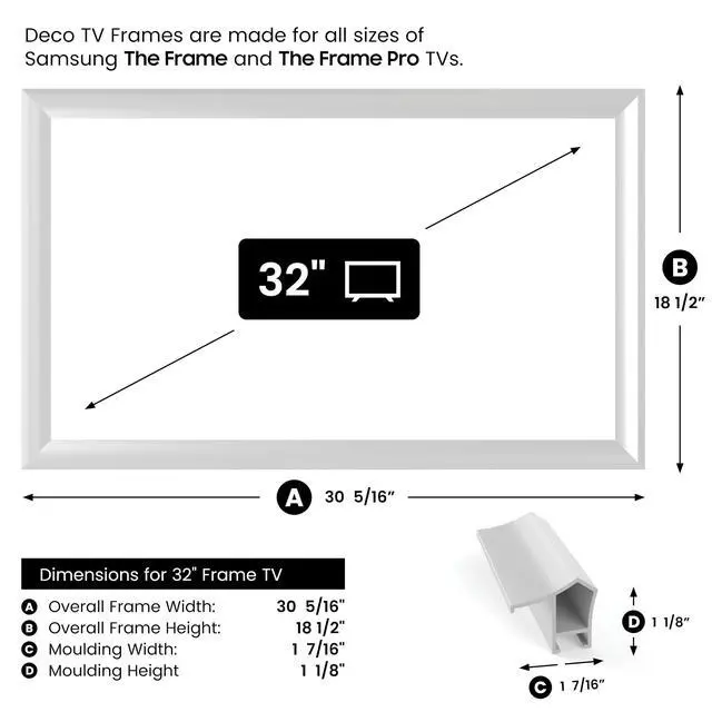 Alt view image 4 of 5 - Pure White Prismatic 32" Alloy Deco TV Frame - Compatible ONLY with Samsung The Frame TVs (Fits 2021-2026, LS03A, LS03B, LS03C, LS03D, LS03FA)