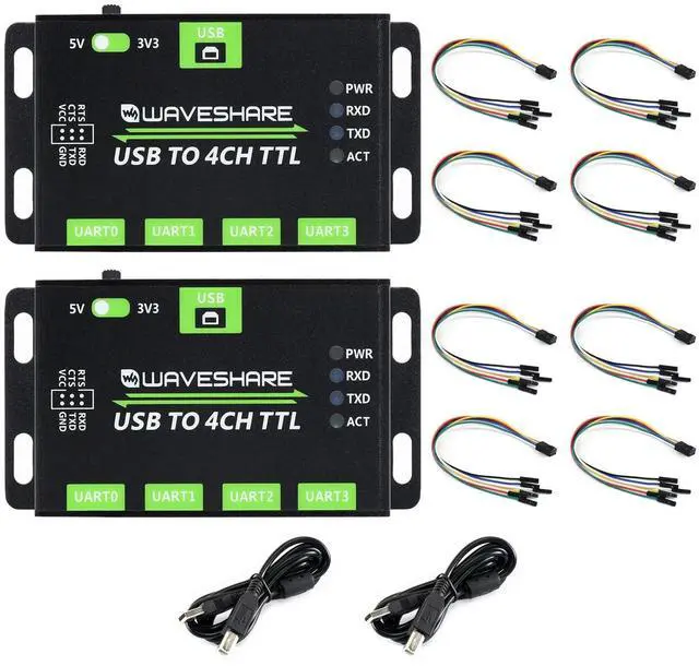 Main image of Waveshare 2PCS Industrial USB to 4CH TTL Converter USB to UART with Multi Protection Circuits Multi Systems Support