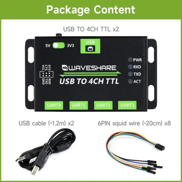 Alt view image 2 of 5 - Waveshare 2PCS Industrial USB to 4CH TTL Converter USB to UART with Multi Protection Circuits Multi Systems Support