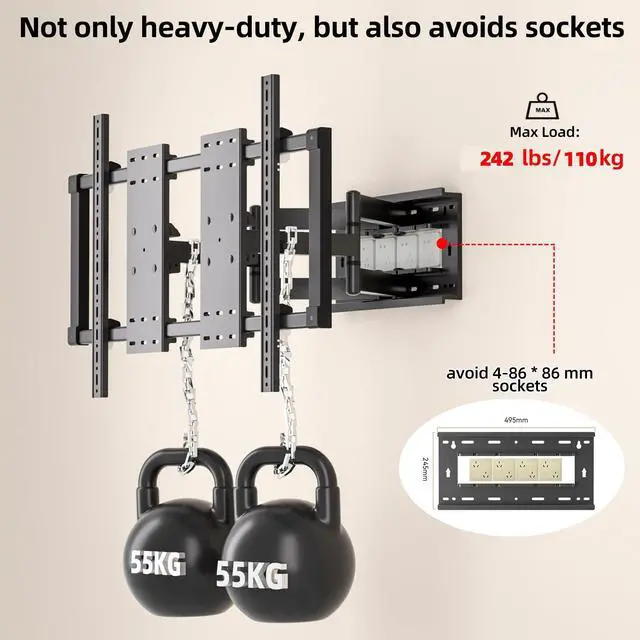 Alt view image 5 of 5 - GUZHIKU 120 115 110 105 100 98 90 86 85 inch TV Wall Mount, Large Screen Ultrathin Full Motion TV Bracket for 50-120" up to 242 lbs Tilt, Swivel, Extension, Leveling Max VESA 1000x600mm, Black, Y10