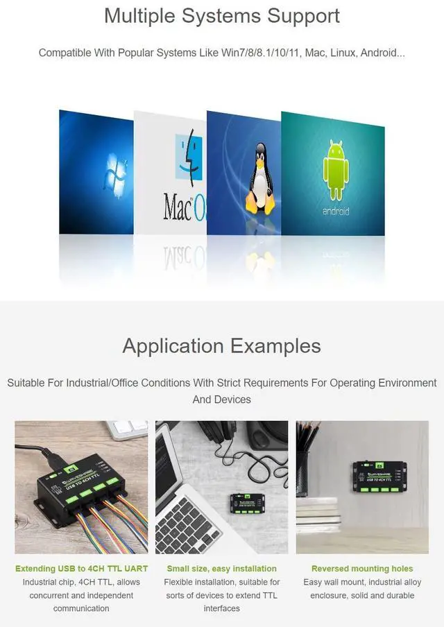 Alt view image 5 of 5 - Waveshare 2PCS Industrial USB to 4CH TTL Converter USB to UART with Multi Protection Circuits Multi Systems Support