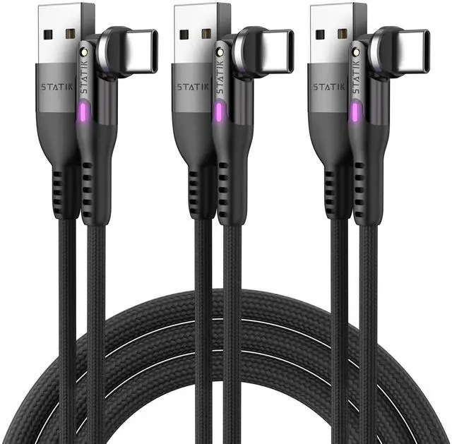 Main image of Statik PowerPivot 90 Degree USB C Cable, Right Angle with 360 Swivel Head, 6FT/2M 3-Pack