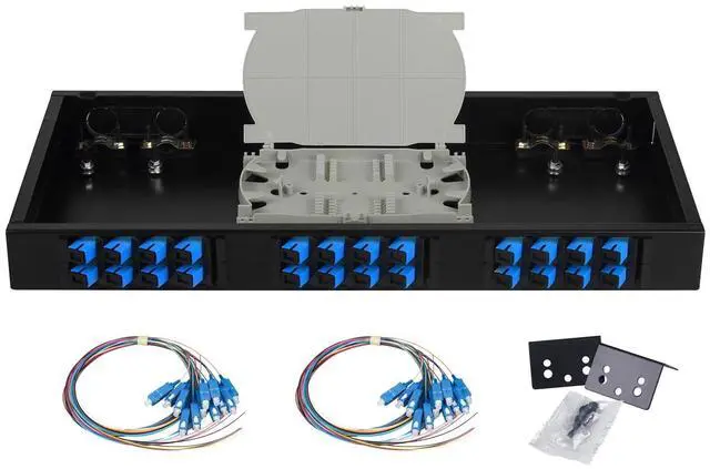 Main image of FYBOPTWU-24 Singlemode 24 Port SC-UPC Rack Mount Enclosure Box with Pigtails & Couplers, 24 Core LGX Loaded Patch Panel Box fits for 19" Racks Cabinet