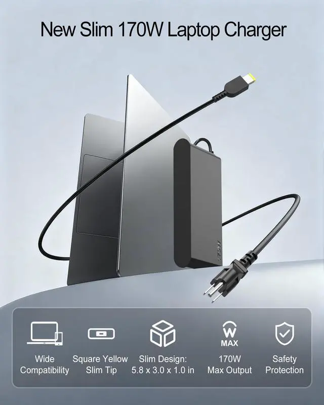 Alt view image 2 of 5 - POANW Slim Tip 170W Laptop Charger Compatible with Lenovo Legion Slim 5 5P S7 5i Yoga Pro 7 IdeaPad Pro 5 Thinkpad P1 P50 P51 P52 P53 P70 P71 P73 P16 P15 T15g X1 Extreme LOQ 15 16, Power Adapter