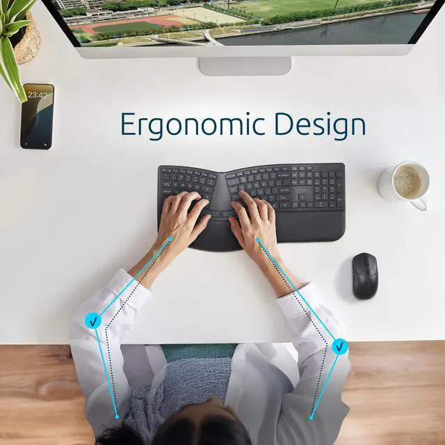 Alt view image 3 of 5 - Kensington Pro Fit Ergo KM680 EQ Wireless Keyboard and Mouse Desktop Set, Rechargeable, Ergonomic Design, Split-Keyboard (K72486NA)
