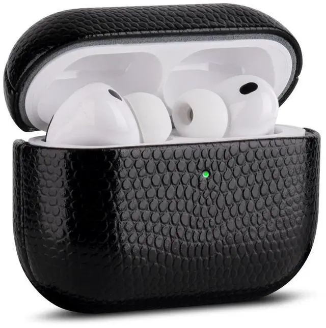 Main image of Haobobro Handmade Case - for AirPods Pro 3 Case Cover - Selected Vegan Leather, Lizard Skin Texture, Drop Protective Hard Shell Cover for AirPods Pro 3rd Generation Earbuds - Black