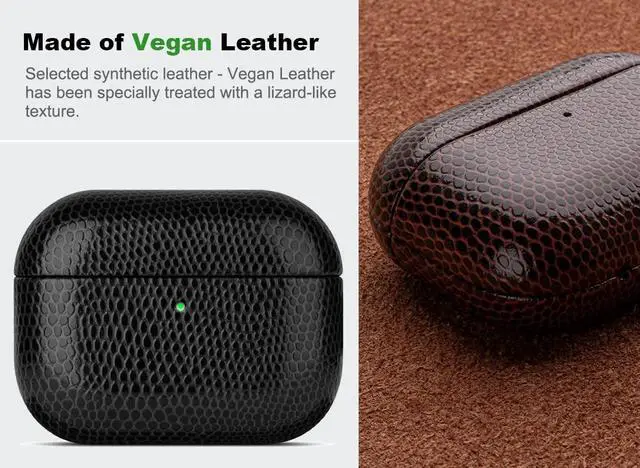 Alt view image 2 of 5 - Haobobro Handmade Case - for AirPods Pro 3 Case Cover - Selected Vegan Leather, Lizard Skin Texture, Drop Protective Hard Shell Cover for AirPods Pro 3rd Generation Earbuds - Black