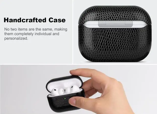 Alt view image 3 of 5 - Haobobro Handmade Case - for AirPods Pro 3 Case Cover - Selected Vegan Leather, Lizard Skin Texture, Drop Protective Hard Shell Cover for AirPods Pro 3rd Generation Earbuds - Black