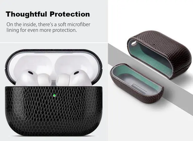 Alt view image 4 of 5 - Haobobro Handmade Case - for AirPods Pro 3 Case Cover - Selected Vegan Leather, Lizard Skin Texture, Drop Protective Hard Shell Cover for AirPods Pro 3rd Generation Earbuds - Black