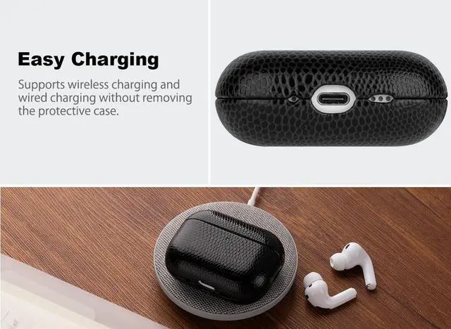 Alt view image 5 of 5 - Haobobro Handmade Case - for AirPods Pro 3 Case Cover - Selected Vegan Leather, Lizard Skin Texture, Drop Protective Hard Shell Cover for AirPods Pro 3rd Generation Earbuds - Black