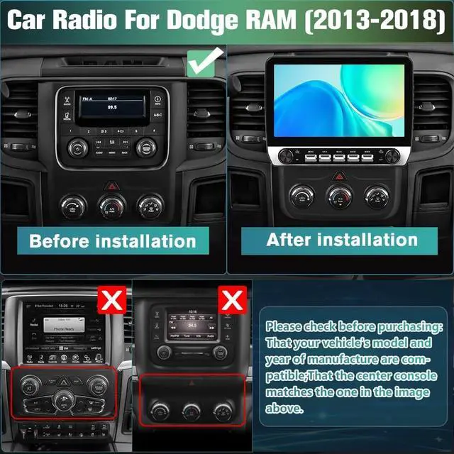 Alt view image 2 of 5 - Pyniro Car Radio Stereo Upgrade for Dodge RAM 1500/2500/3500 2013-2018 X (10)