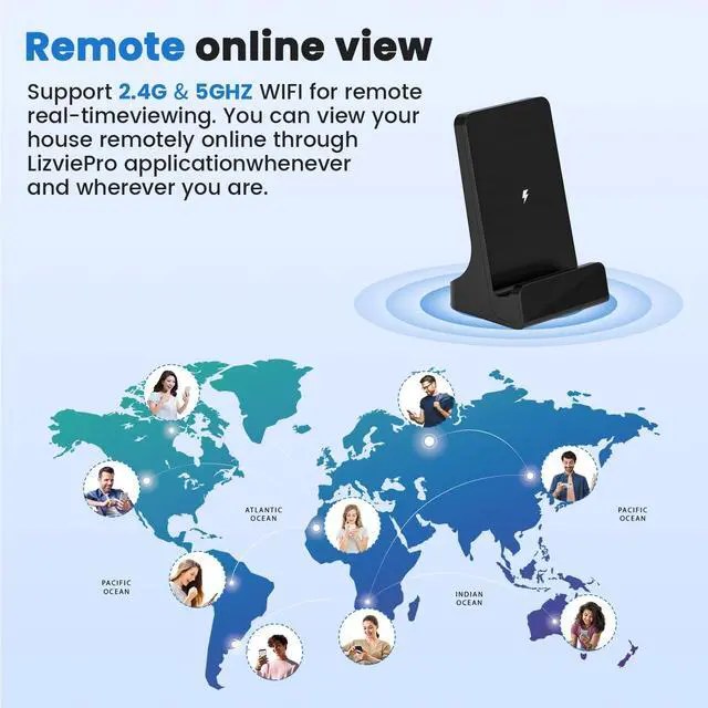 Alt view image 4 of 5 - LIZVIE Wireless Hidden Camera Charger Dock with 2K 5G Pixels Security Adjustable 160 Wide-Angle Lens - Night Vision and Motion Detection - APP Remote Control for Home and Office